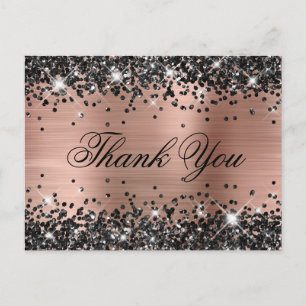 Black Glitter Rose Gold Foil Fancy Thank You Postcard