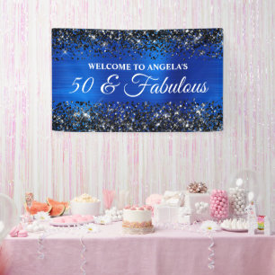 Black Glitter Royal Blue 50 & Fabulous Birthday Banner