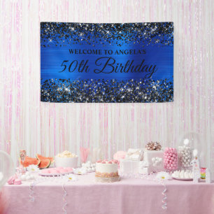 Black Glitter Royal Blue 50th Birthday Welcome Banner