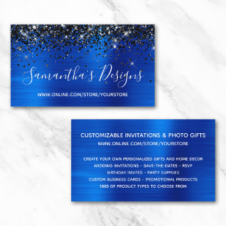 Black Glitter Royal Blue Foil Online Store Business Card