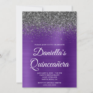 Black Glitter Royal Purple Foil Quinceañera Invitation