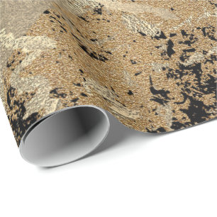 Black Glitter Sepia Gold Marble Stone Metallic Wrapping Paper