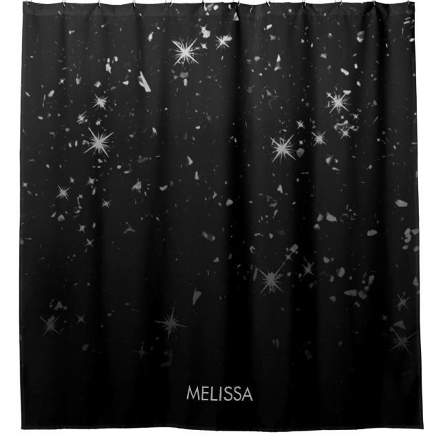 Black Glitter Shower Curtain (Front)