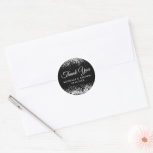 Black Glitter   Silver Confetti Classic Round Sticker