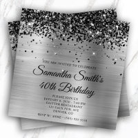 Black Glitter Silver Foil 40th Birthday