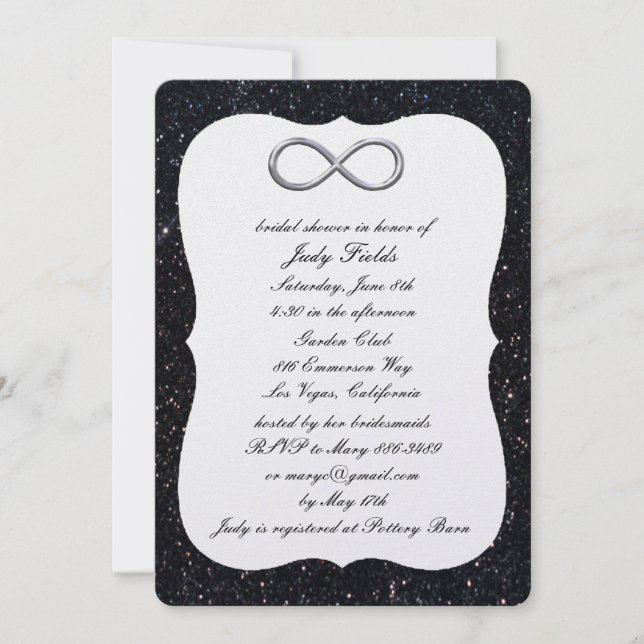 Black Glitter Silver Infinity Bridal Shower Invite (Front)