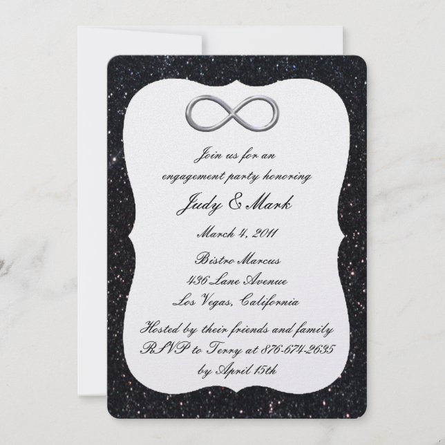Black Glitter Silver Infinity Engagement Party Invitation (Front)