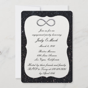 Black Glitter Silver Infinity Engagement Party Invitation