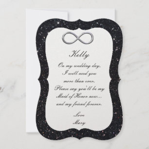Black Glitter Silver Infinity Maid Of Honour Card