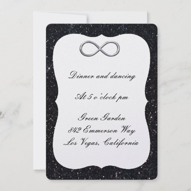 Black Glitter Silver Infinity Reception Card (Front)