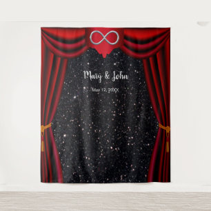 Black Glitter Silver Infinity Red Curtain Backdrop Tapestry