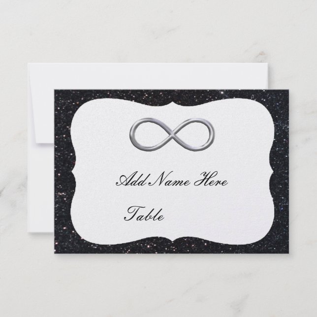 Black Glitter Silver Infinity Table Place Card (Front)