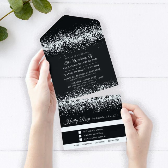 Black Glitter Silver Wedding All In One Invitation (Creator Uploaded)