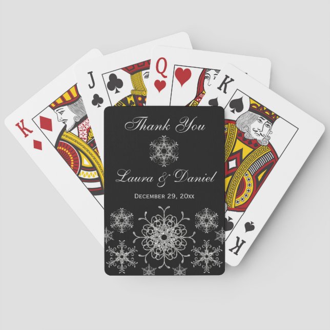 Black Glitter Snowflakes Wedding Playing Cards (Back)