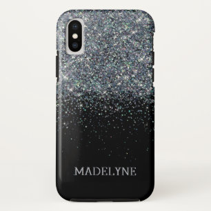 Black Glitter Sparkle Girly Personalised Name iPhone X Case
