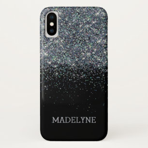 Black Glitter Sparkle Girly Personalized Name iPhone X Case
