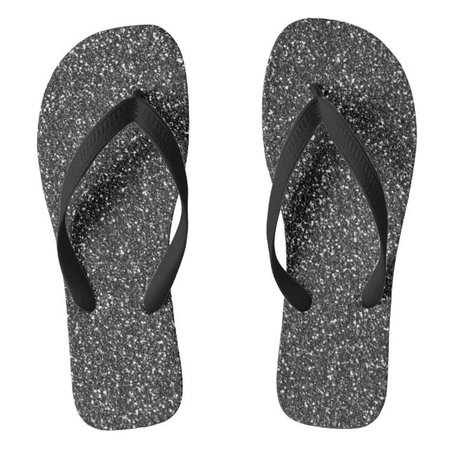 Black Glitter Sparkle Glam Flip Flops (Footbed)