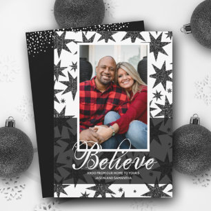 Black Glitter Stars Christmas Photo Holiday Card