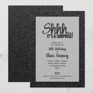 Black Glitter SURPRISE Birthday Invitation