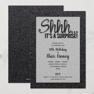 Black Glitter SURPRISE Birthday Invitations