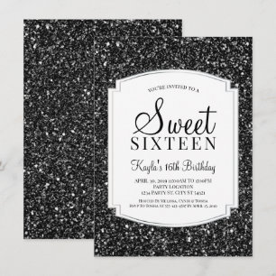 Black Glitter Sweet 16 Invitations