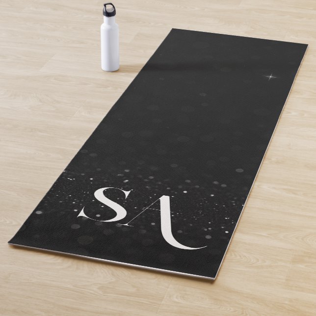 Black Glitter Yoga Mat with Custom Initials (In Situ)