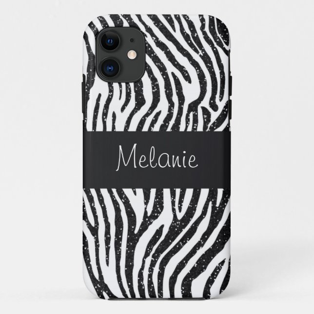 Black Glitter Zebra Monogram iPhone Case-Mate iPhone Case (Back)
