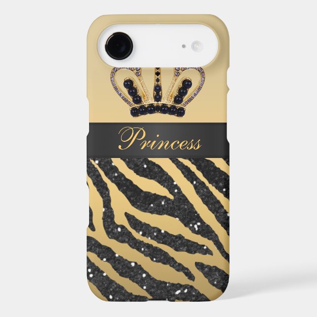 Black Glitter Zebra Print & Jewel Crown iPhone 4 Case-Mate iPhone Case (Back)