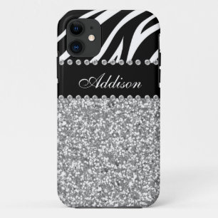 Black Glitter Zebra Print Rhinestone Girly Case
