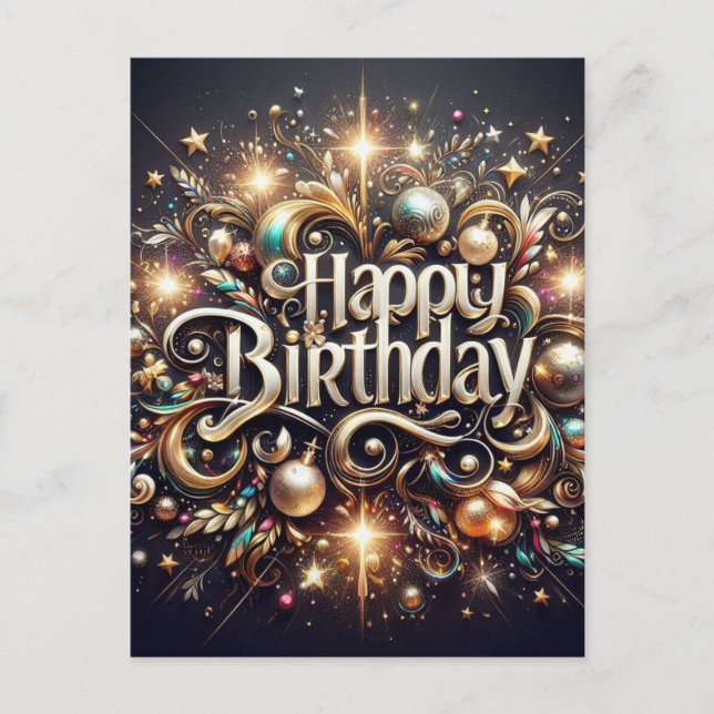 Black Glittere Elegant Birthday postcard (Front)