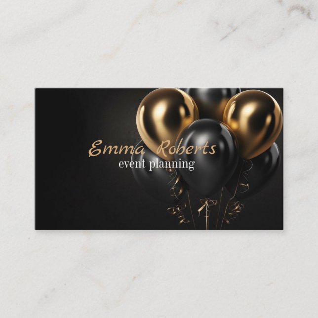Black Glittery Gold Balloon Event Business card (Front)