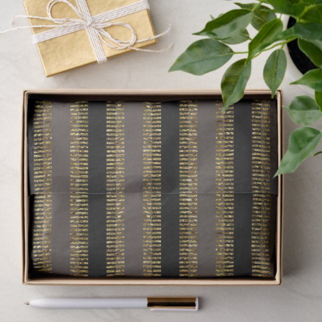 Black Glittery Gold Stripes  Tissue Paper (Gift)