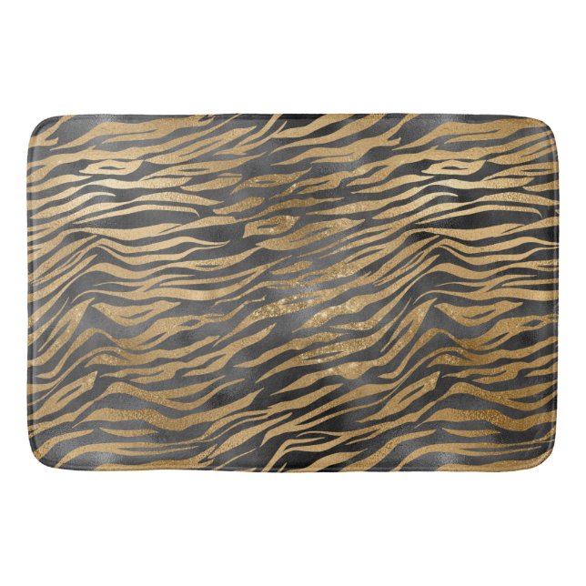 Black Glitz Gold Animal Print Bath Mat (Front)