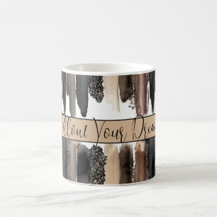 Black Glitzy Champagne Rust Cream Paint Streaks Coffee Mug
