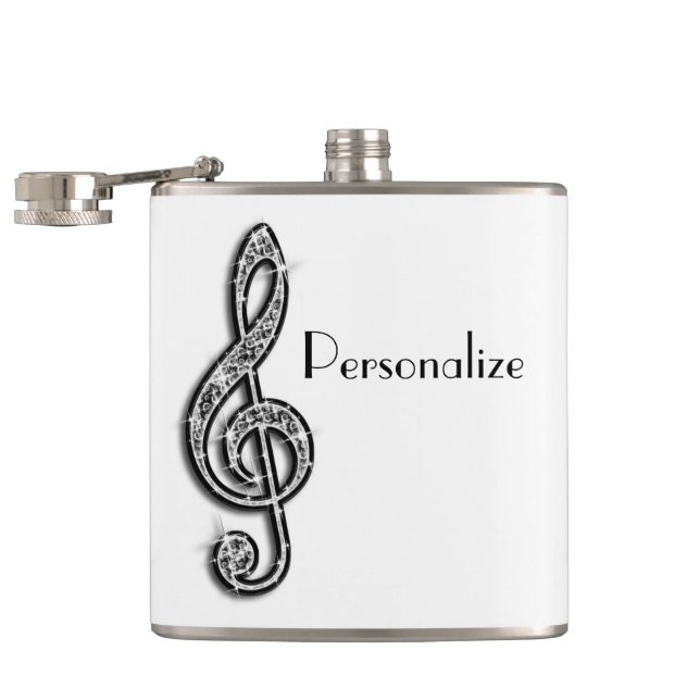 Black Glitzy Sparkly Music Notes Hip Flask (Opened)