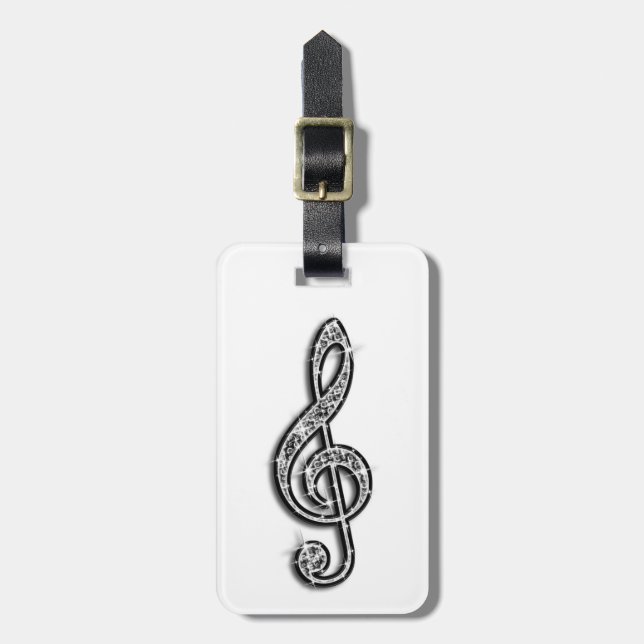 Black Glitzy Sparkly Music Notes Luggage Tag (Front Vertical)