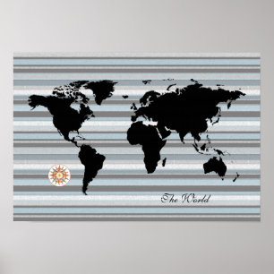 black globe map + stripes poster