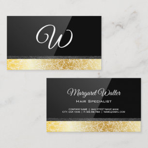Black Gloss Gold Texture Leather Trim Business Card