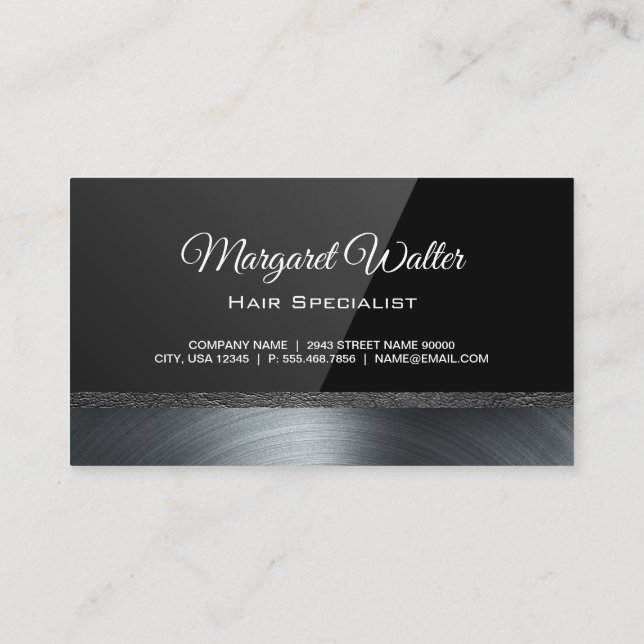 Black Gloss | Metallic Trim Business Card (Back)
