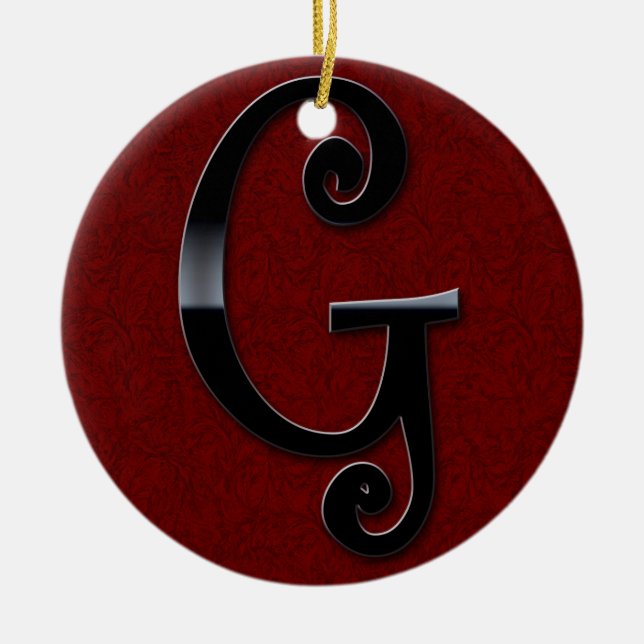 Black Gloss Monogram - G Ceramic Tree Decoration (Front)