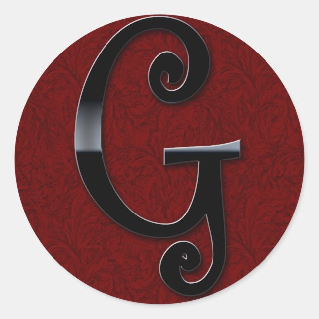 Black Gloss Monogram - G Classic Round Sticker (Front)