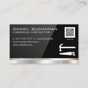 Black Gloss Saw Hammer QR Barcode Business Card