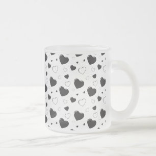 Black glossy hearts cute romantic pattern frosted glass coffee mug