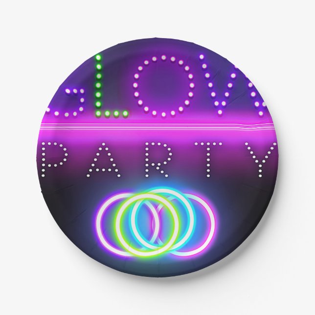 Black Glow Party Neon Lights Birthday Party Paper Plate (Front)