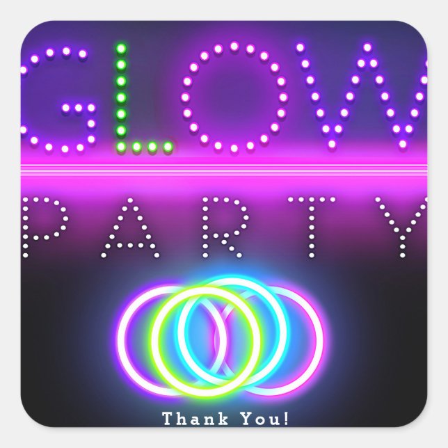 Black Glow Party Neon Lights Birthday Party Square Sticker (Front)