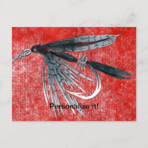 "Black Gnat" classic fly fishing, fly tying art Holiday Postcard