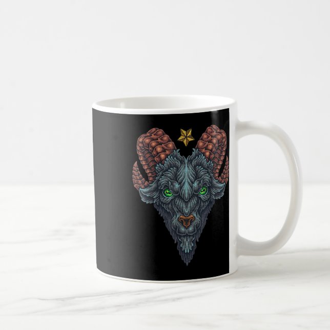 Black Goat Phillip Head Star Hand Drawn Old School Coffee Mug (Right)