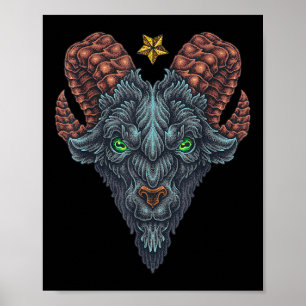Black Goat Phillip Head Star Hand Drawn Old School Poster