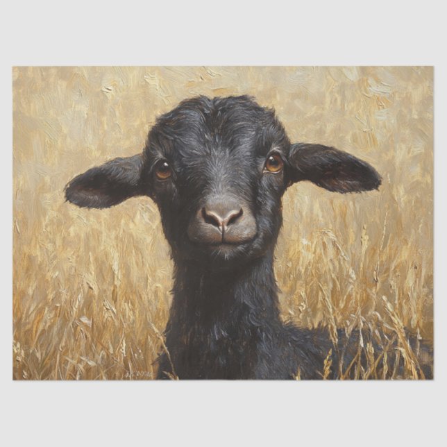 Black Goat Wheat Field Painting Decoupage Tissue Paper (Front)