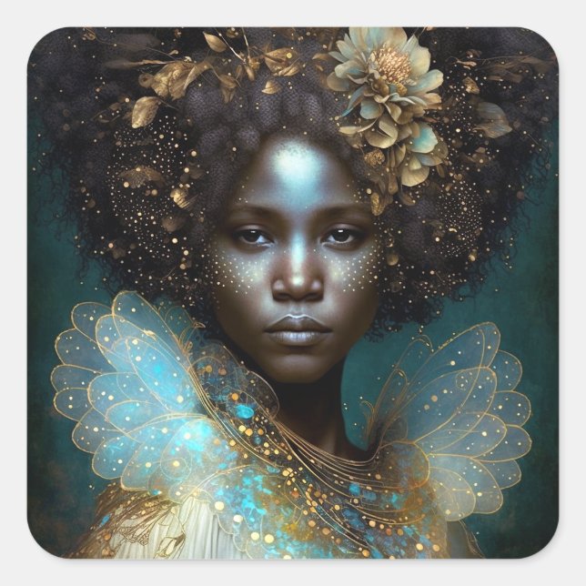 Black Goddess Fantasy Art Square Sticker (Front)